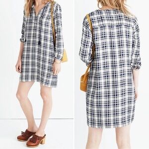 Madewell Blue White Plaid Shift Dress XS NWT